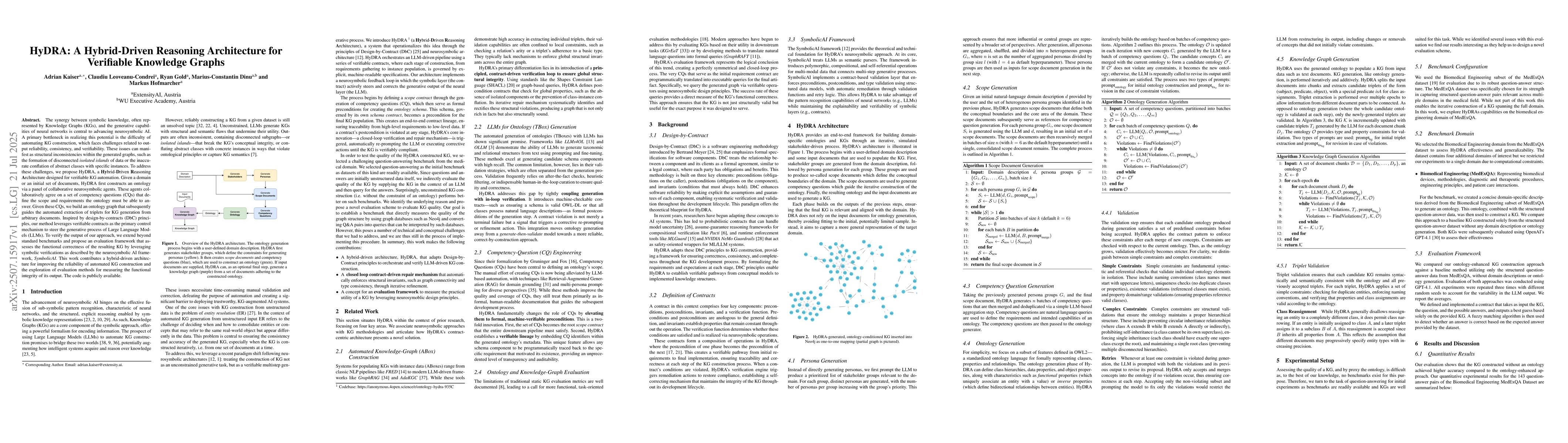 Thumbnail for HyDRA: A Hybrid-Driven Reasoning Architecture for Verifiable Knowledge
  Graphs