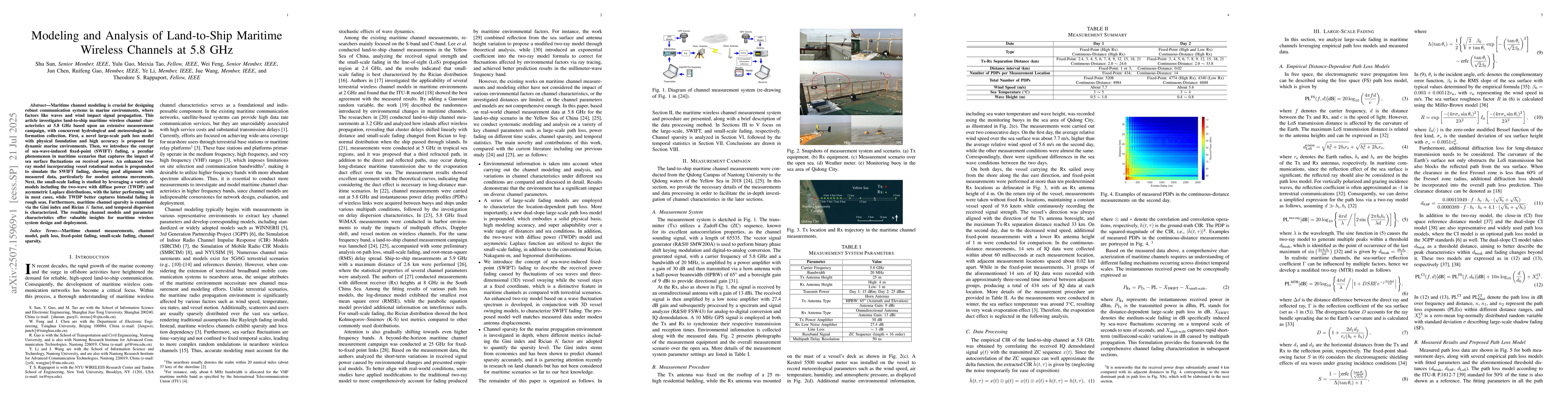 Thumbnail for Modeling and Analysis of Land-to-Ship Maritime Wireless Channels at 5.8
  GHz
