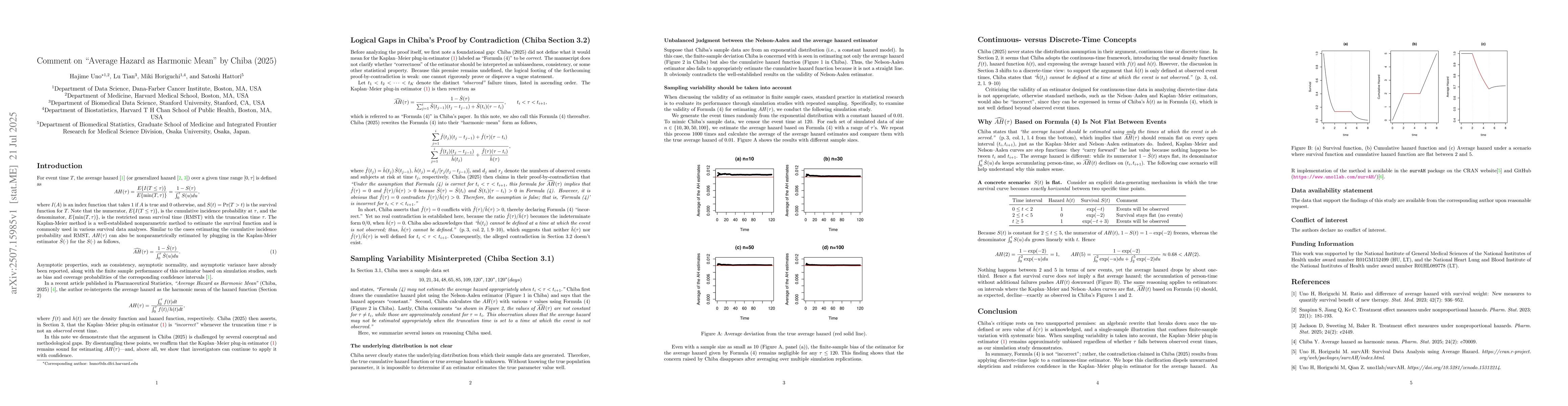 Thumbnail for Comment on "Average Hazard as Harmonic Mean" by Chiba