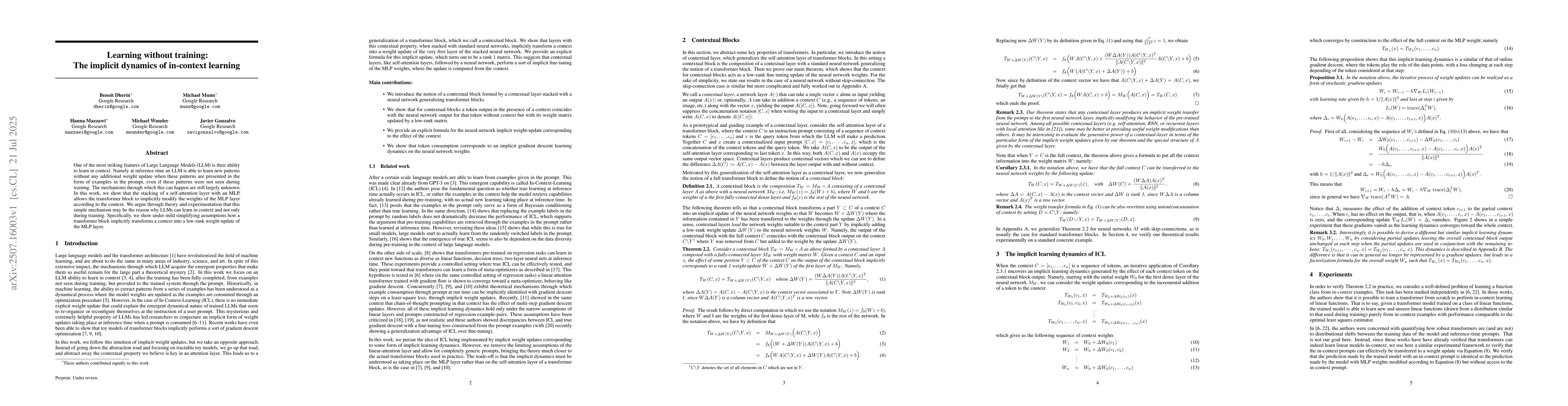 Thumbnail for Learning without training: The implicit dynamics of in-context learning