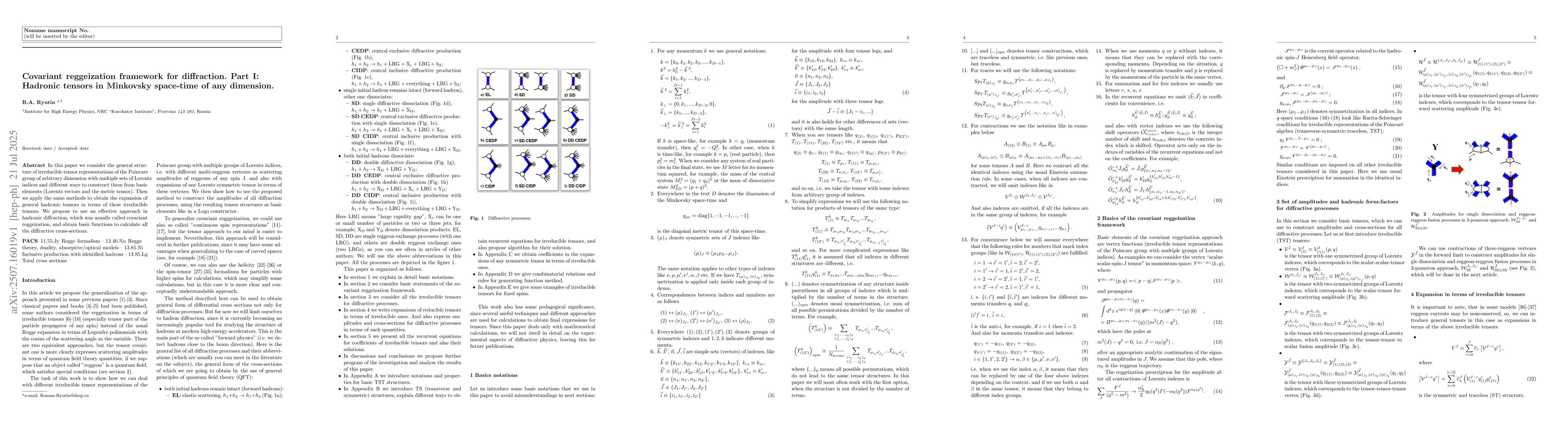 Thumbnail for Covariant reggeization framework for diffraction. Part I: Hadronic
  tensors in Minkovsky space-time of any dimension