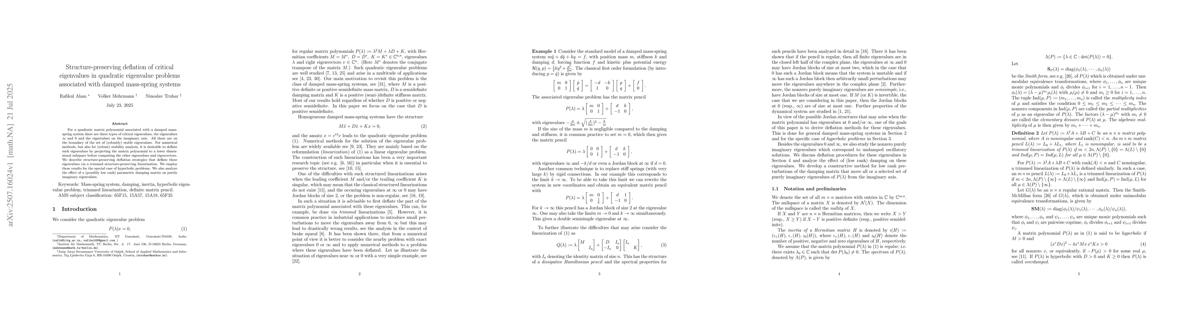 Thumbnail for Structure-preserving deflation of critical eigenvalues in quadratic
  eigenvalue problems associated with damped mass-spring systems