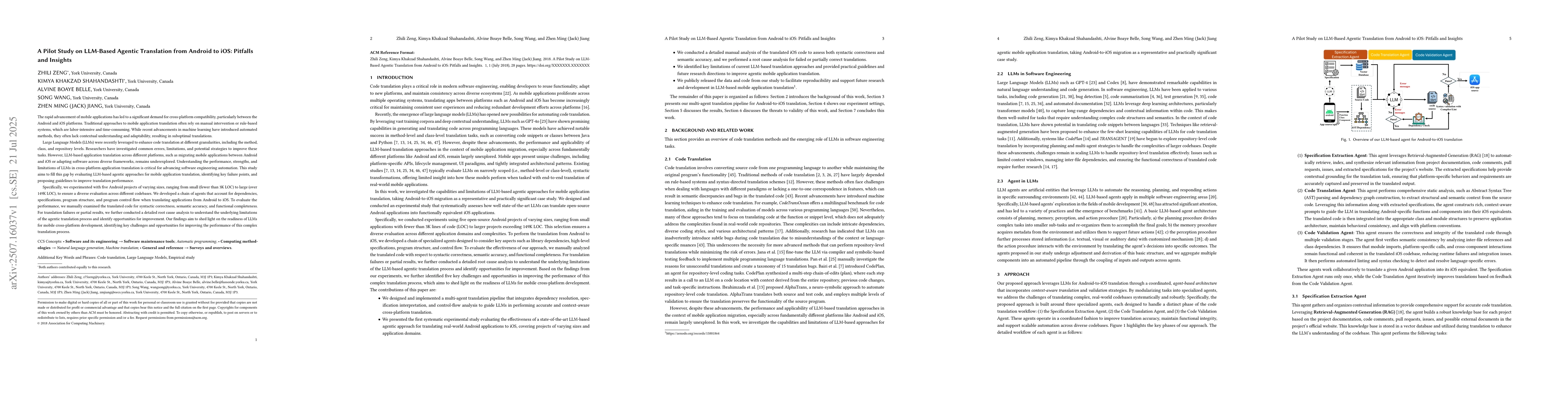 Thumbnail for A Pilot Study on LLM-Based Agentic Translation from Android to iOS:
  Pitfalls and Insights