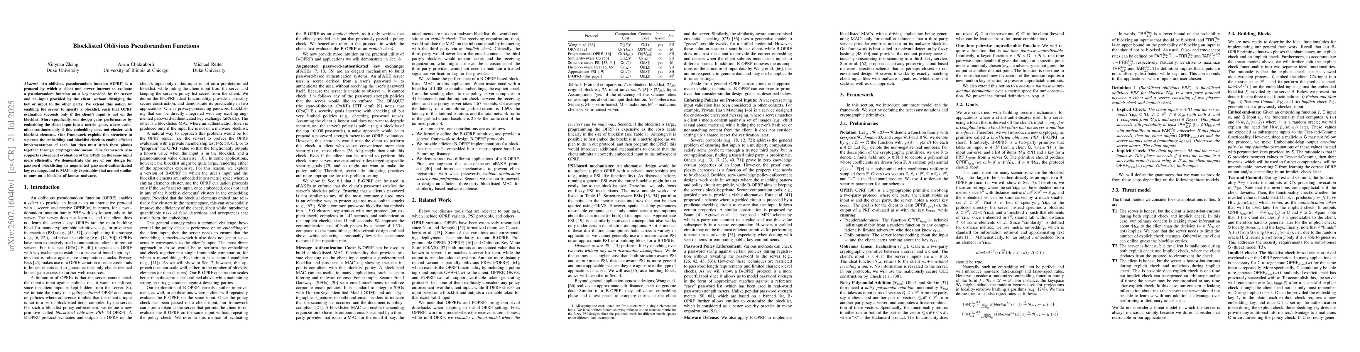 Thumbnail for Blocklisted Oblivious Pseudorandom Functions