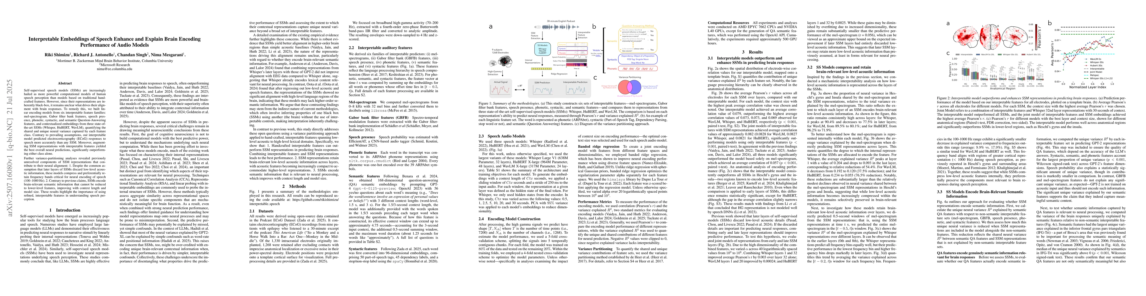 Thumbnail for Interpretable Embeddings of Speech Enhance and Explain Brain Encoding
  Performance of Audio Models