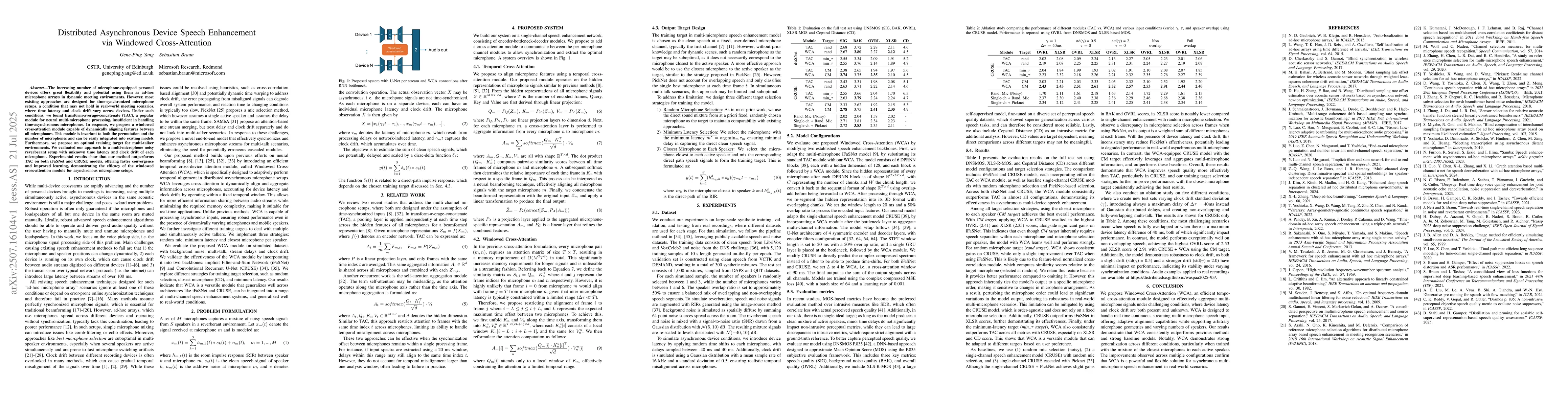 Thumbnail for Distributed Asynchronous Device Speech Enhancement via Windowed
  Cross-Attention