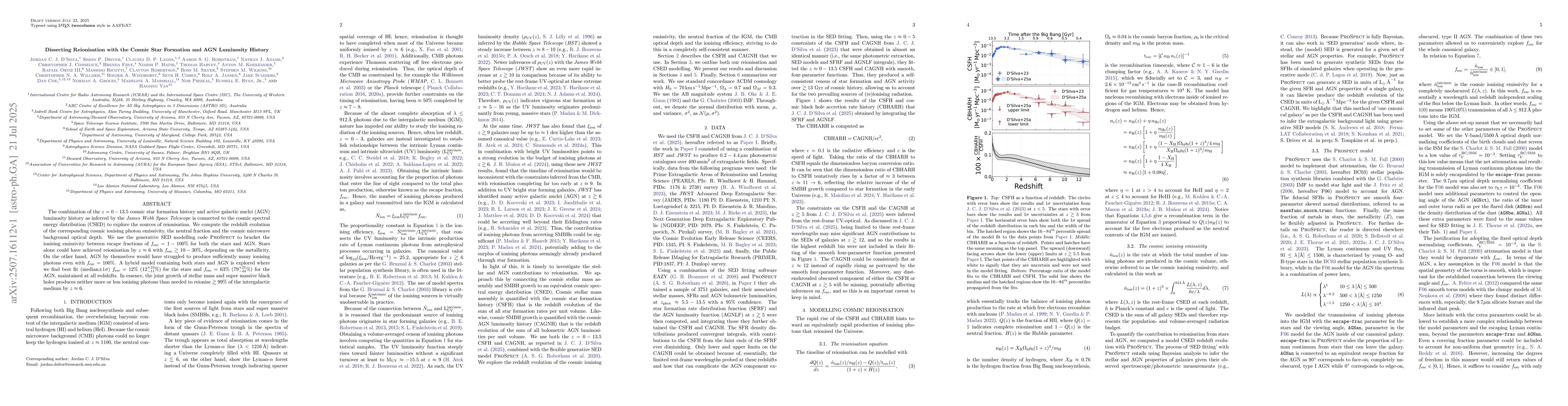 Thumbnail for Dissecting Reionisation with the Cosmic Star Formation and AGN
  Luminosity History