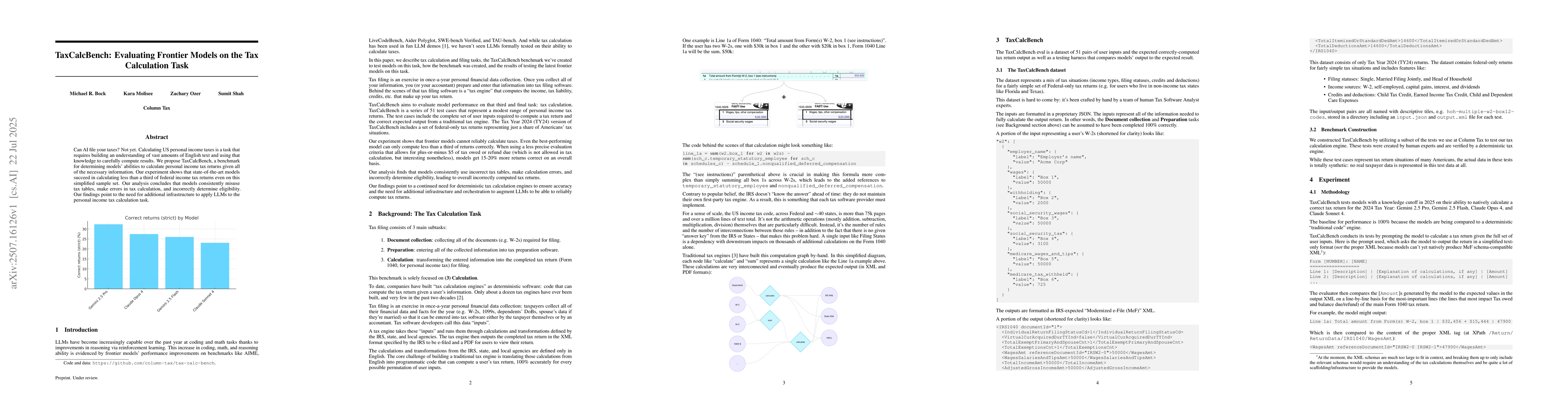 Thumbnail for TaxCalcBench: Evaluating Frontier Models on the Tax Calculation Task