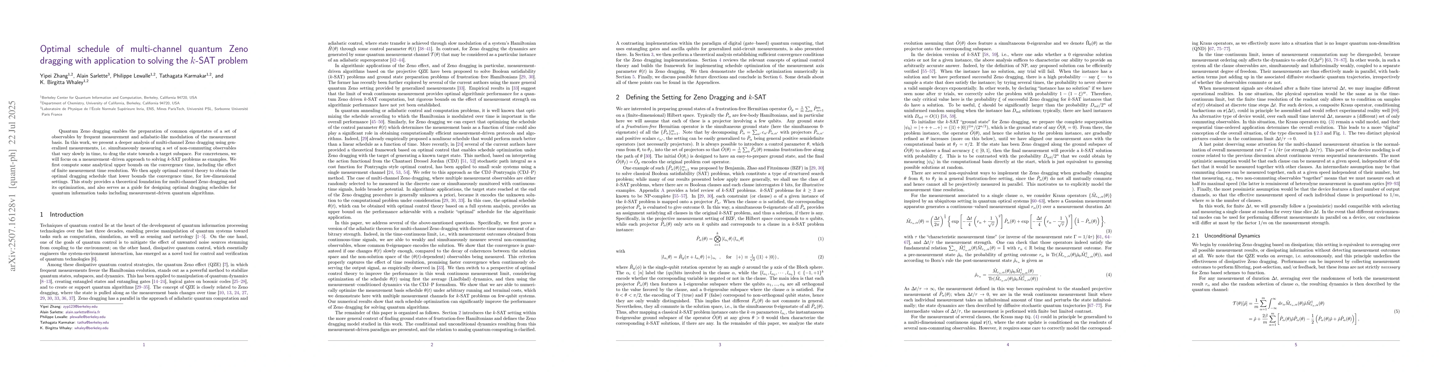 Thumbnail for Optimal schedule of multi-channel quantum Zeno dragging with application
  to solving the k-SAT problem