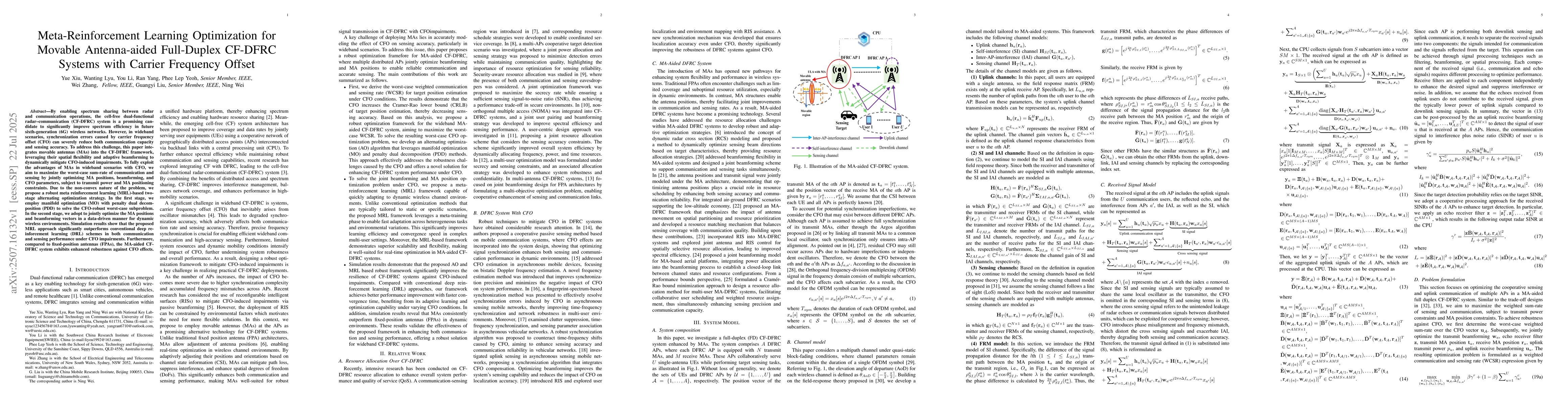 Thumbnail for Meta-Reinforcement Learning Optimization for Movable Antenna-aided
  Full-Duplex CF-DFRC Systems with Carrier Frequency Offset