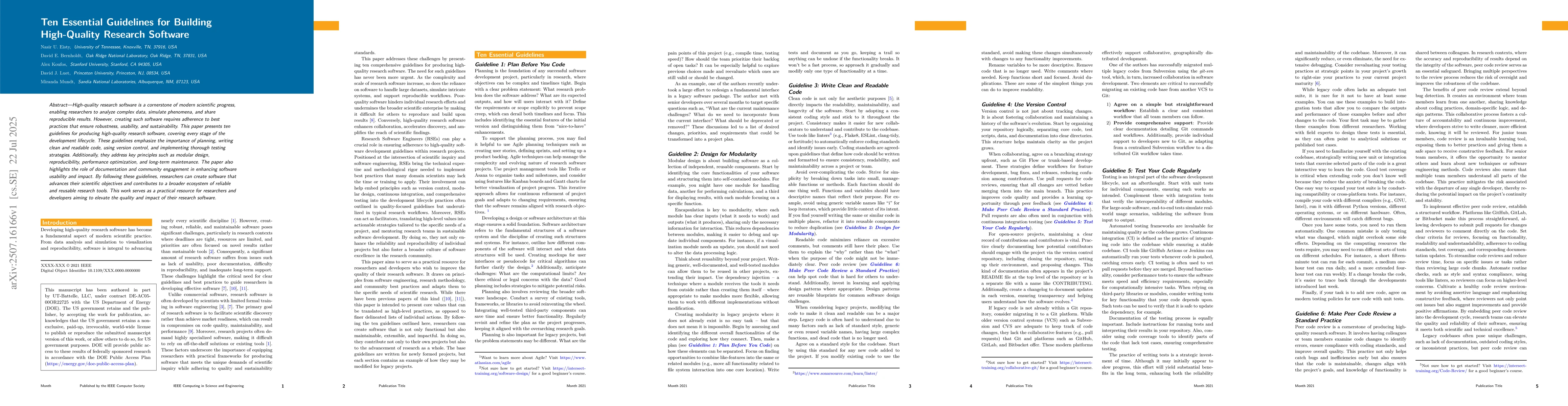Thumbnail for Ten Essential Guidelines for Building High-Quality Research Software
