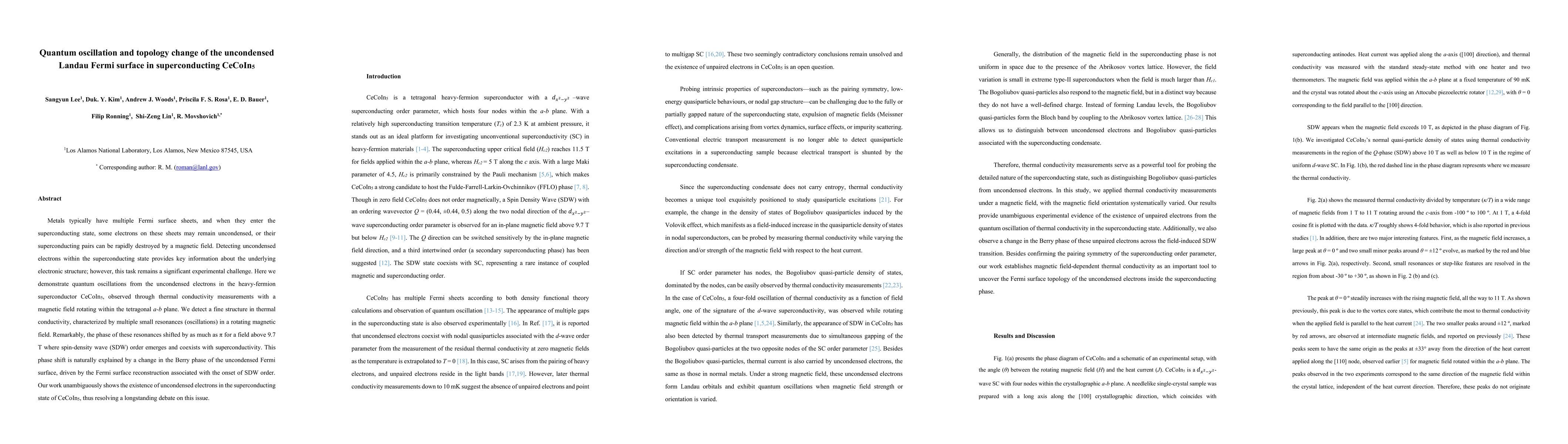 Thumbnail for Quantum oscillation and topology change of the uncondensed Landau Fermi
  surface in superconducting CeCoIn5