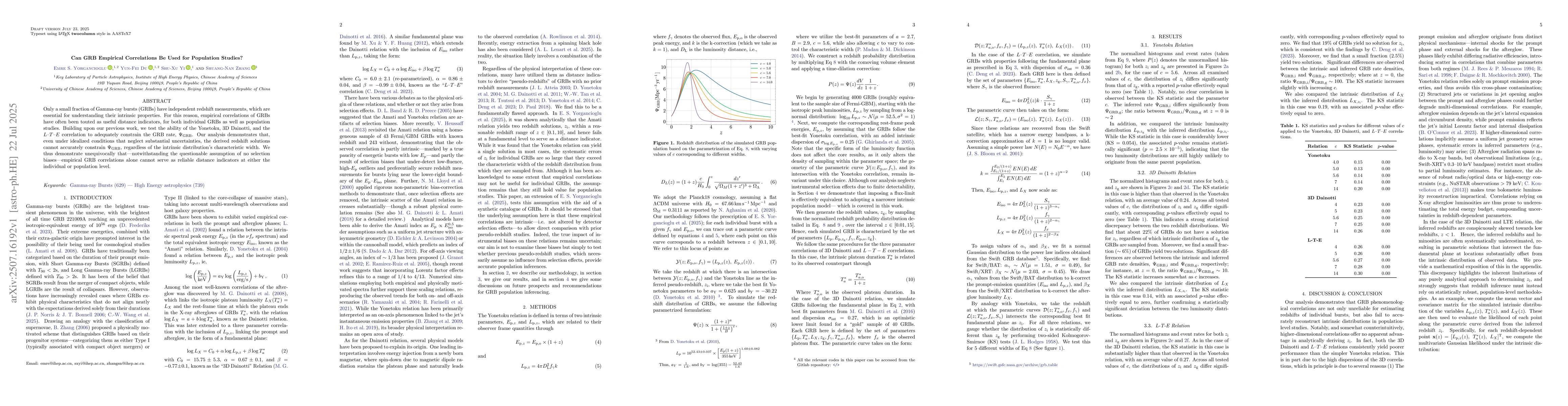 Thumbnail for Can GRB Empirical Correlations Be Used for Population Studies?