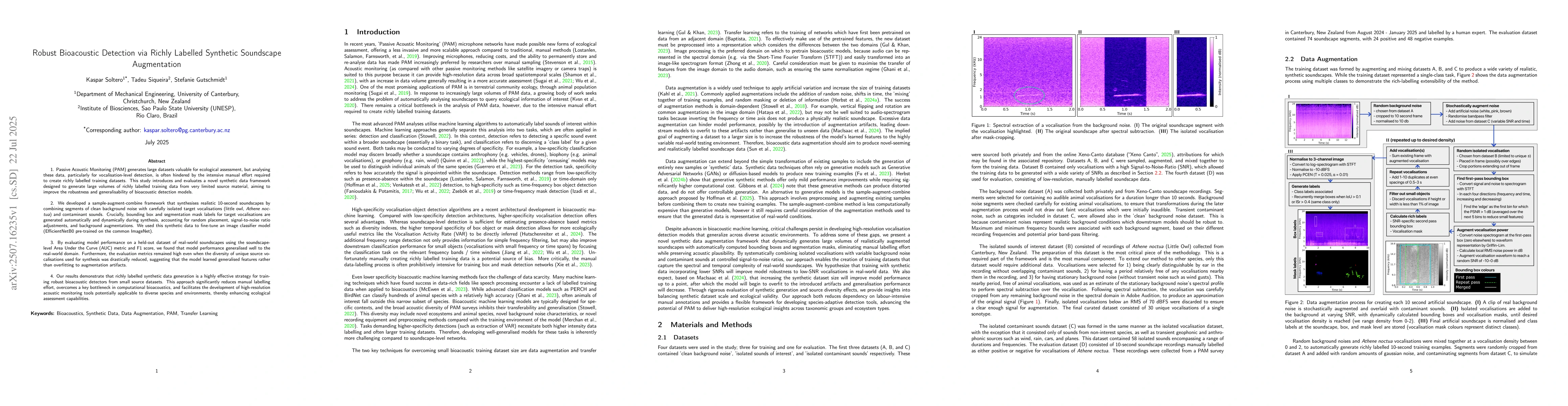 Thumbnail for Robust Bioacoustic Detection via Richly Labelled Synthetic Soundscape
  Augmentation
