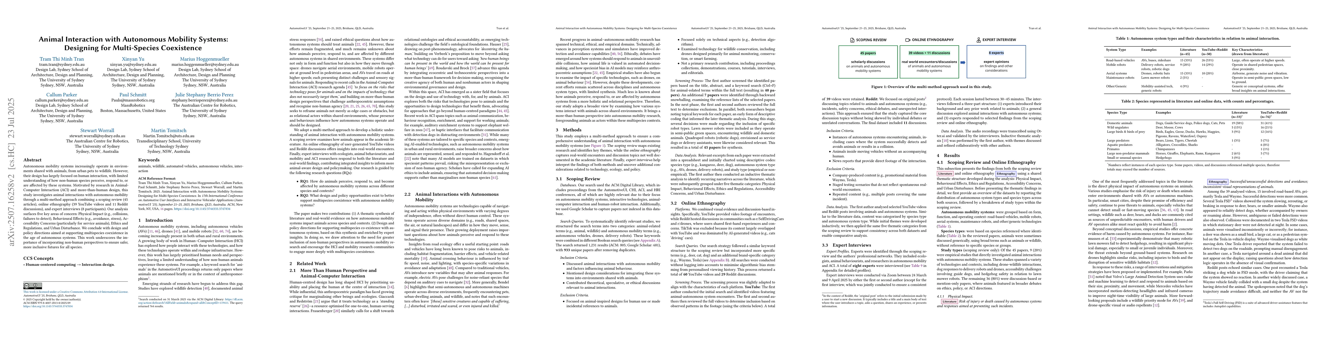 Thumbnail for Animal Interaction with Autonomous Mobility Systems: Designing for
  Multi-Species Coexistence