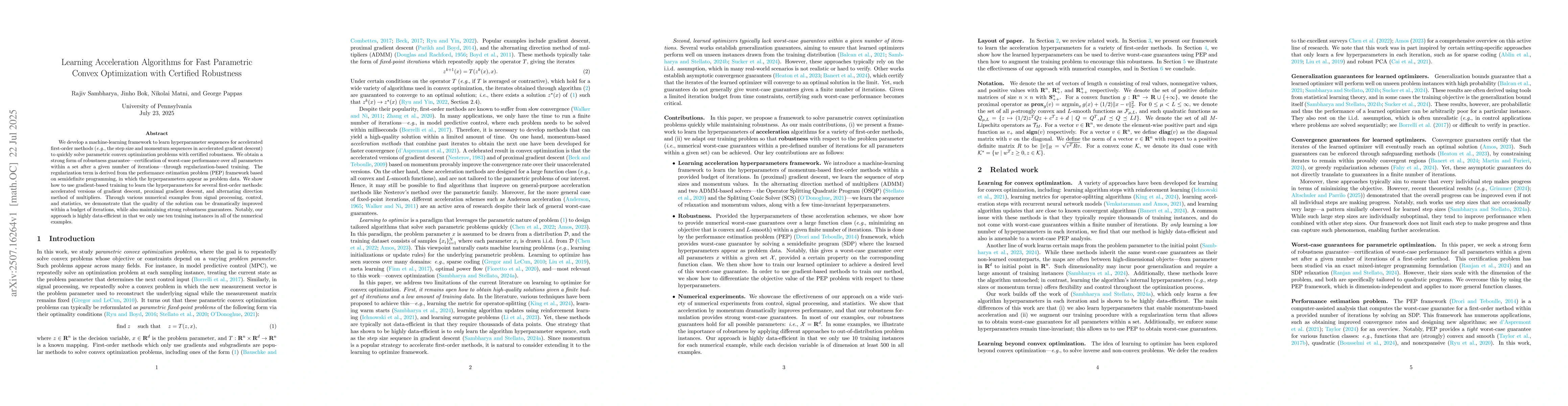Thumbnail for Learning Acceleration Algorithms for Fast Parametric Convex Optimization
  with Certified Robustness