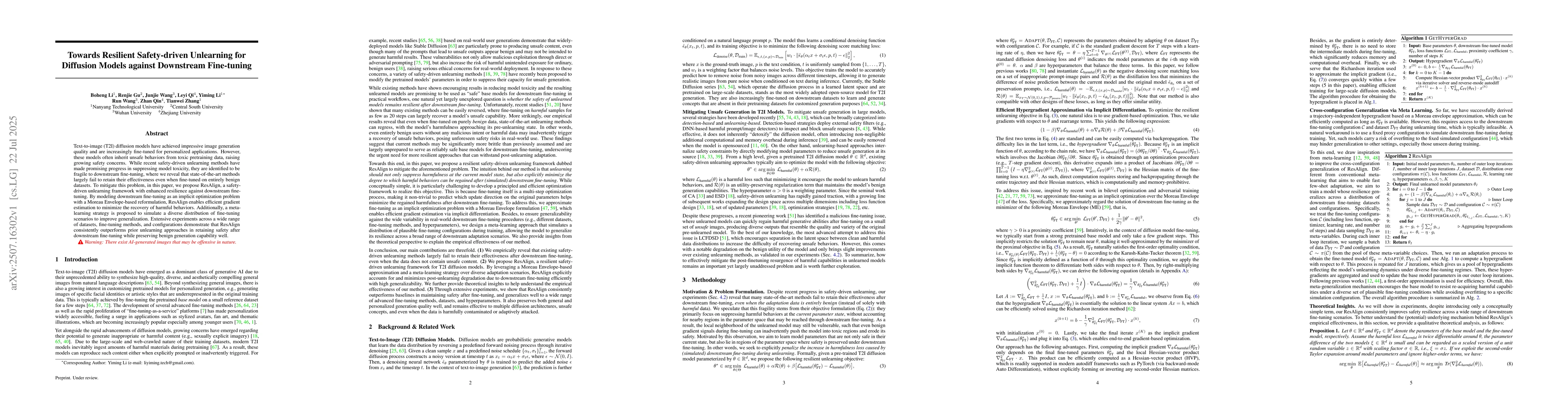 Thumbnail for Towards Resilient Safety-driven Unlearning for Diffusion Models against
  Downstream Fine-tuning