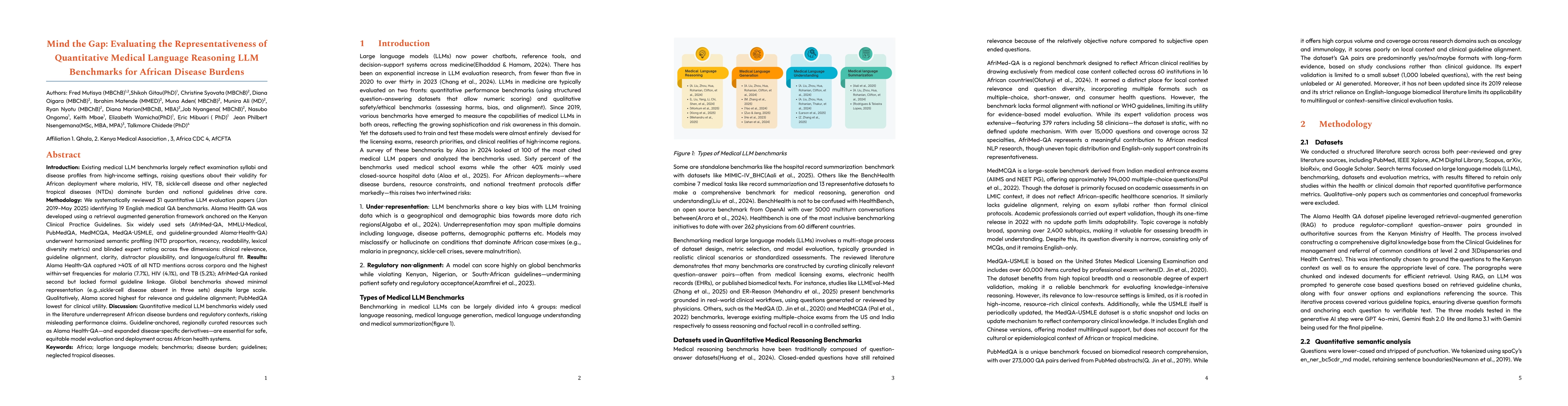 Thumbnail for Mind the Gap: Evaluating the Representativeness of Quantitative Medical
  Language Reasoning LLM Benchmarks for African Disease Burdens