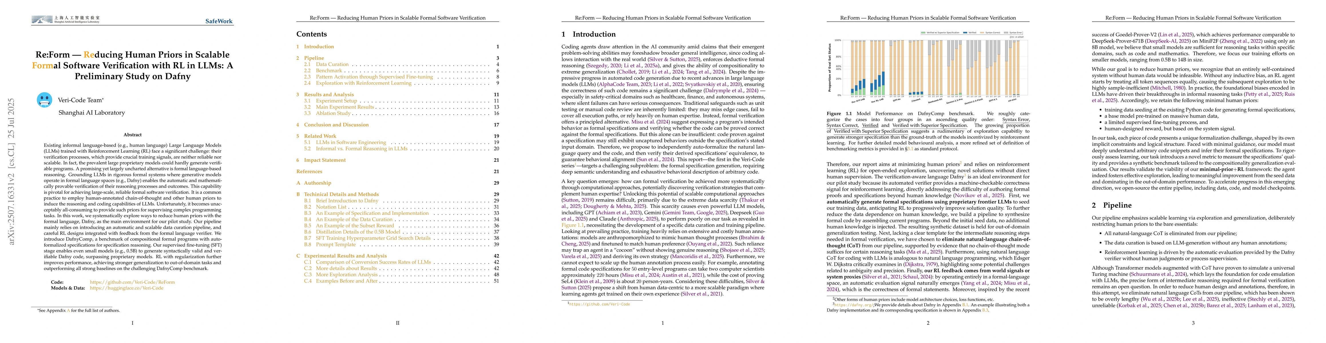 Thumbnail for Re:Form -- Reducing Human Priors in Scalable Formal Software
  Verification with RL in LLMs: A Preliminary Study on Dafny