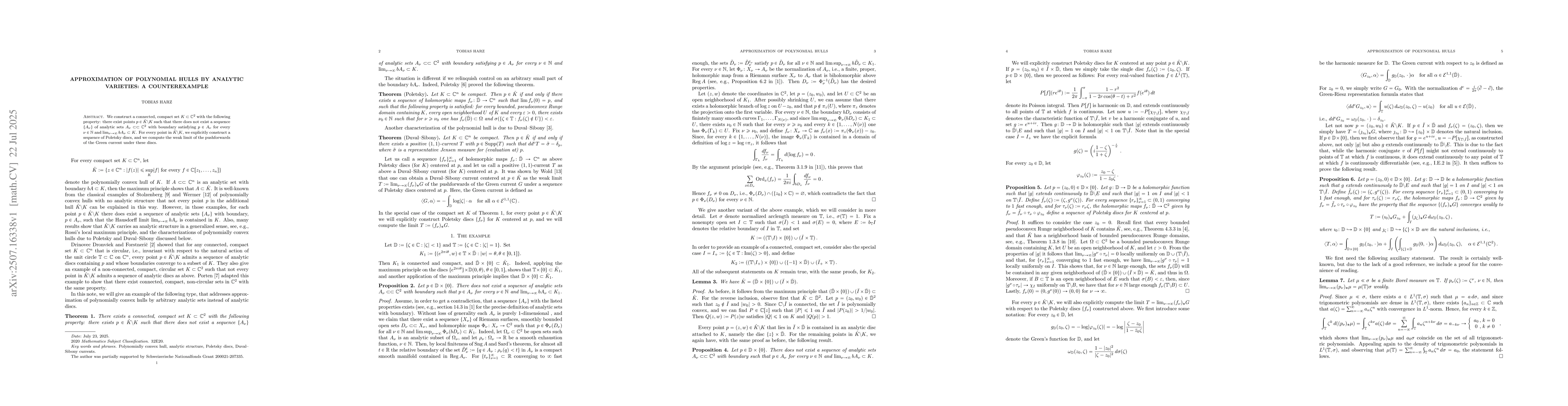 Thumbnail for Approximation of polynomial hulls by analytic varieties: A
  counterexample
