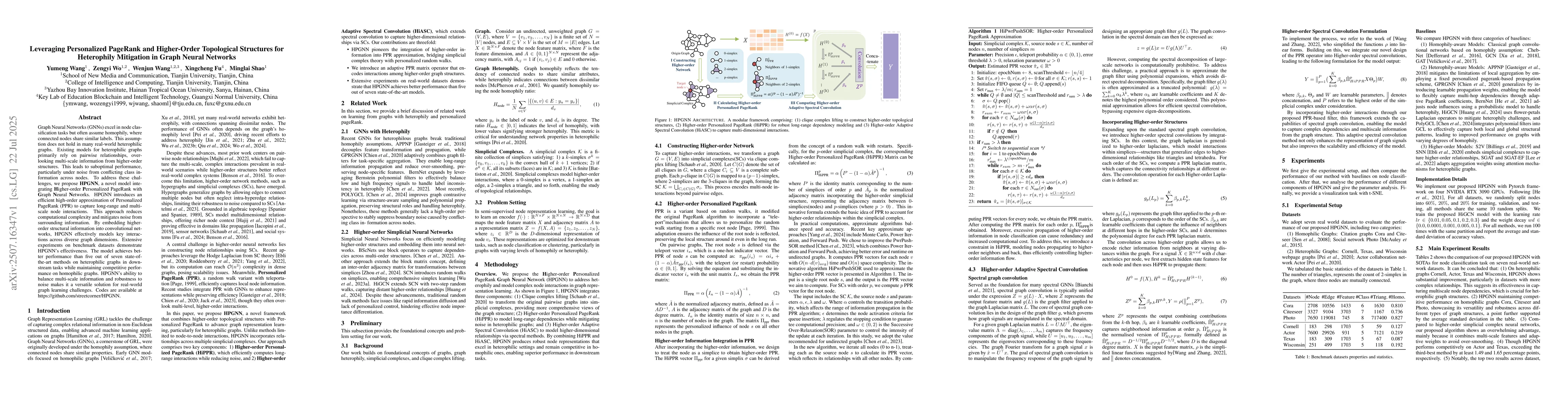 Thumbnail for Leveraging Personalized PageRank and Higher-Order Topological Structures
  for Heterophily Mitigation in Graph Neural Networks