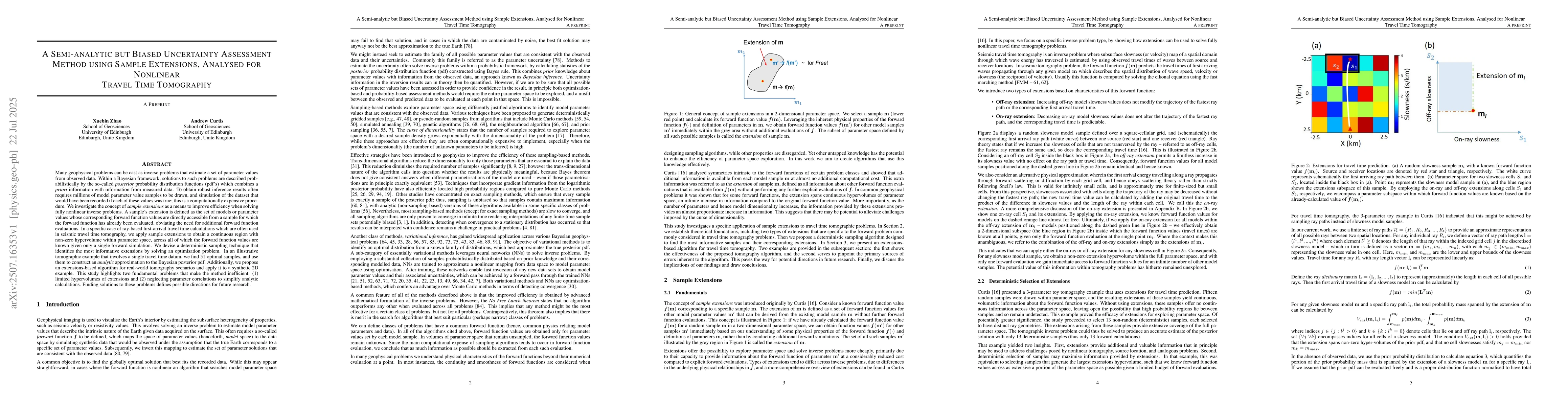 Thumbnail for A Semi-analytic but Biased Uncertainty Assessment Method using Sample
  Extensions, Analysed for Nonlinear Travel Time Tomography
