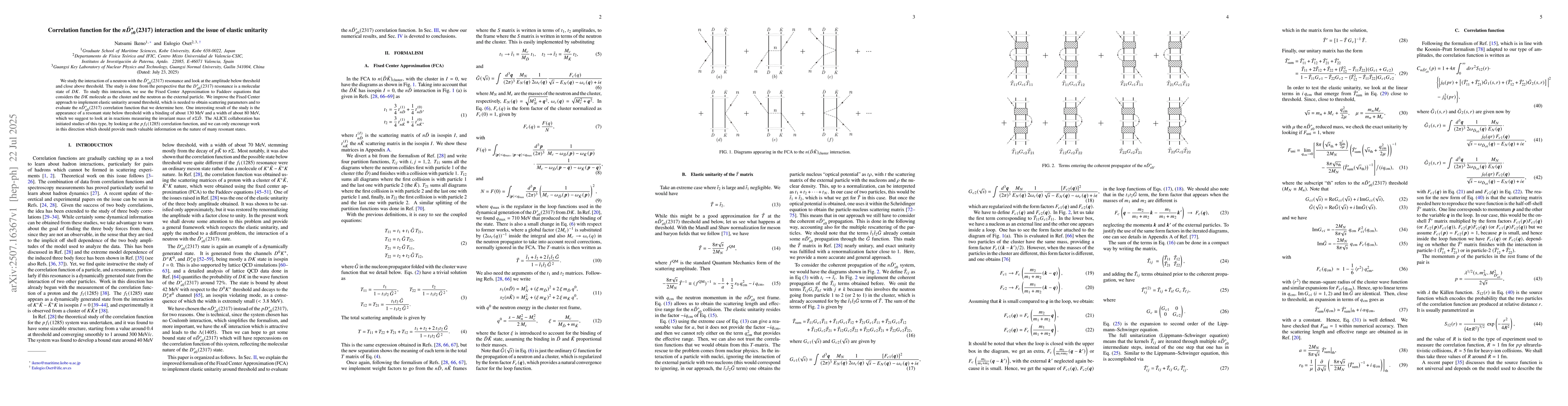 Thumbnail for Correlation function for the $n \bar{D}_{s0}^*(2317)$ interaction and
  the issue of elastic unitarity