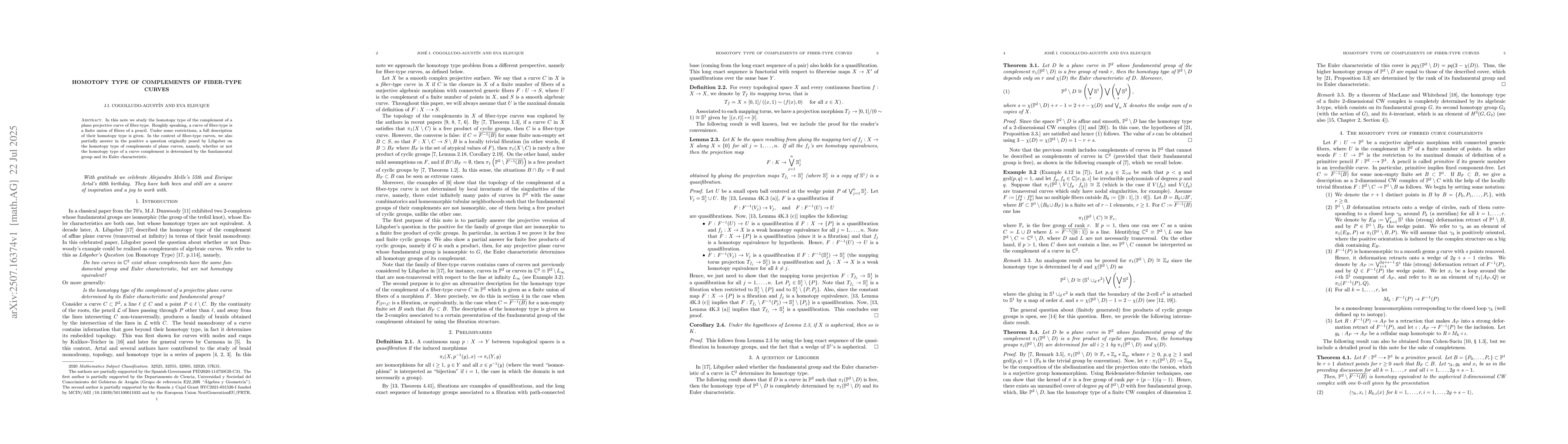 Thumbnail for Homotopy type of complements of fiber-type curves