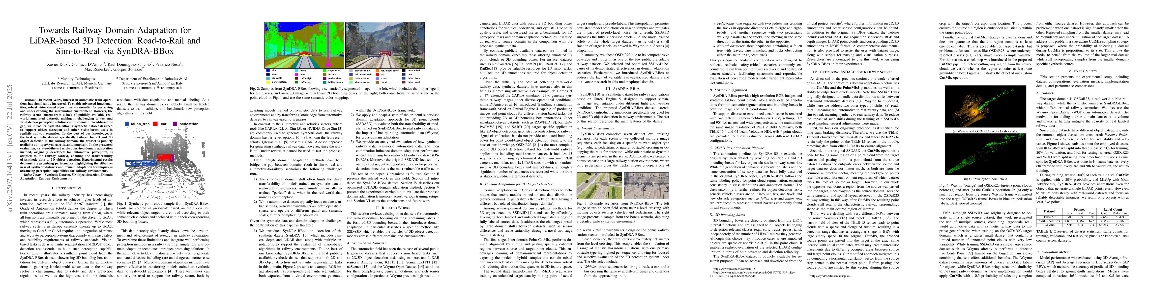 Thumbnail for Towards Railway Domain Adaptation for LiDAR-based 3D Detection:
  Road-to-Rail and Sim-to-Real via SynDRA-BBox