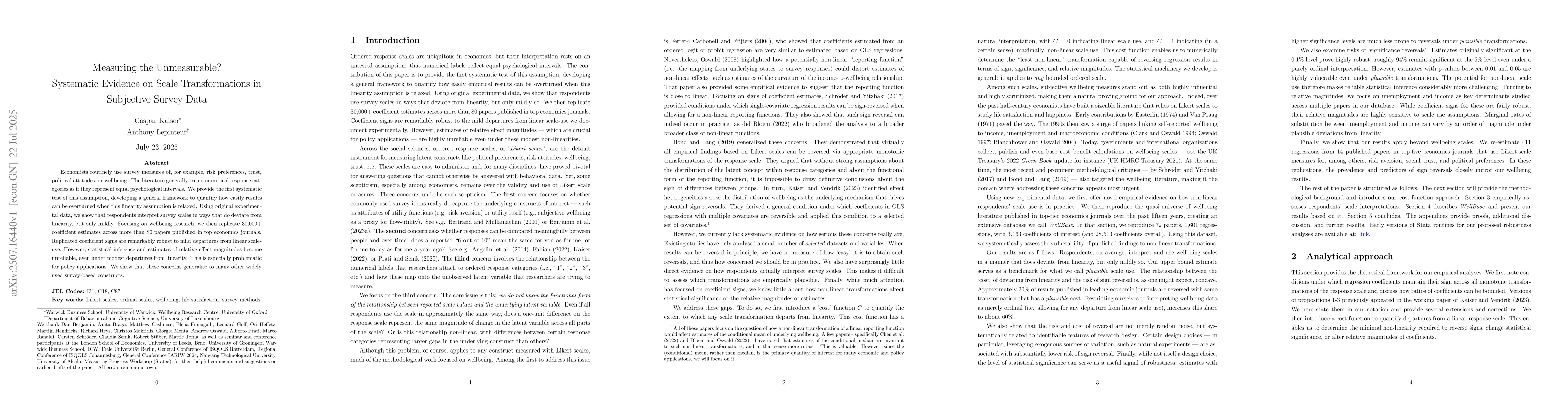Thumbnail for Measuring the Unmeasurable? Systematic Evidence on Scale Transformations
  in Subjective Survey Data