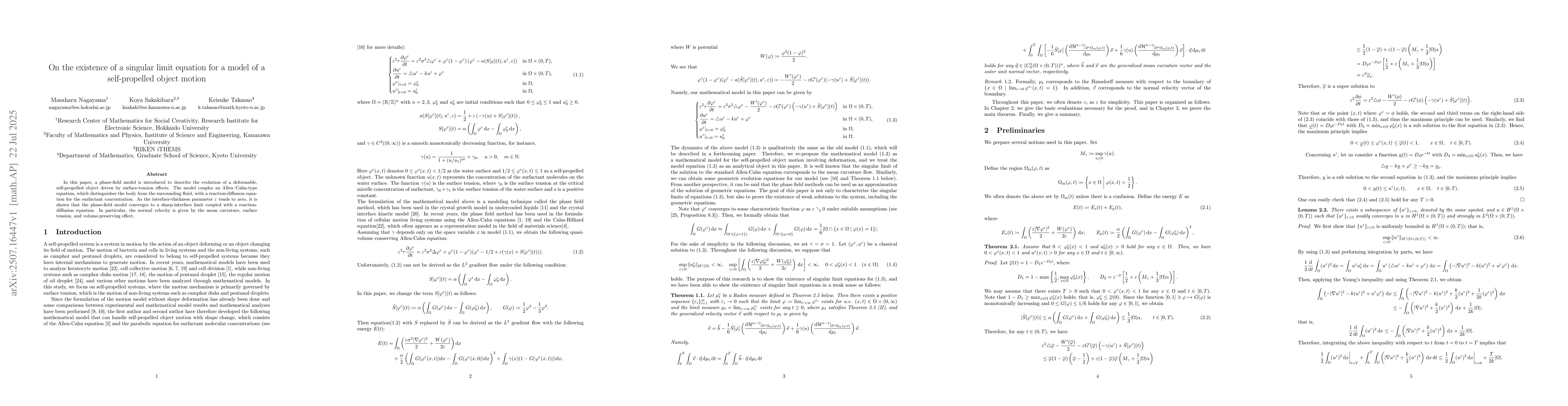 Thumbnail for On the existence of a singular limit equation for a model of a
  self-propelled object motion