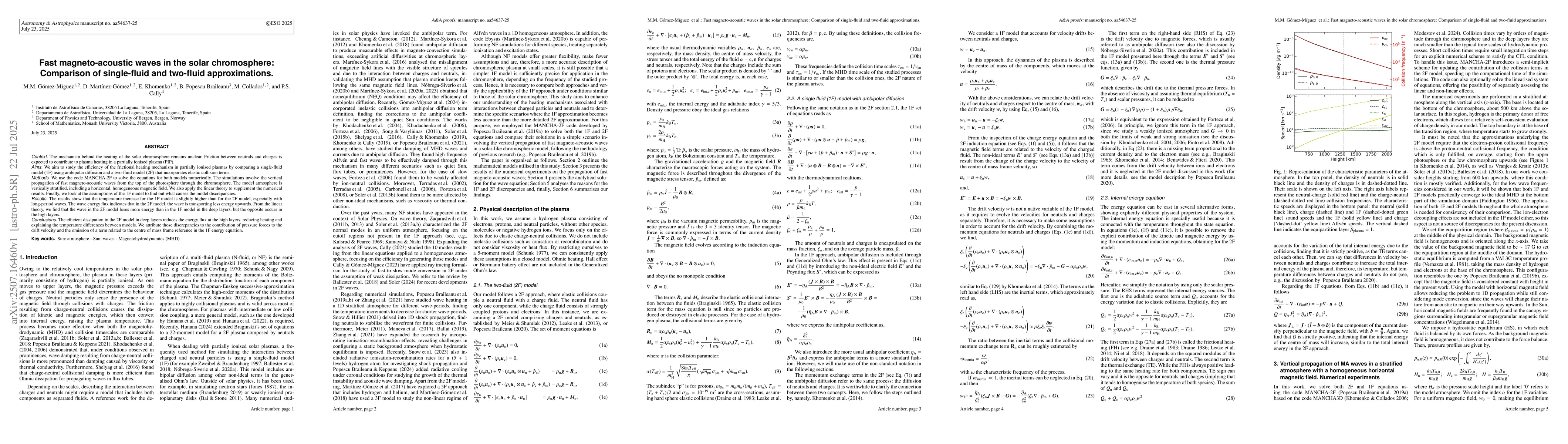 Thumbnail for Fast magneto-acoustic waves in the solar chromosphere: Comparison of
  single-fluid and two-fluid approximations