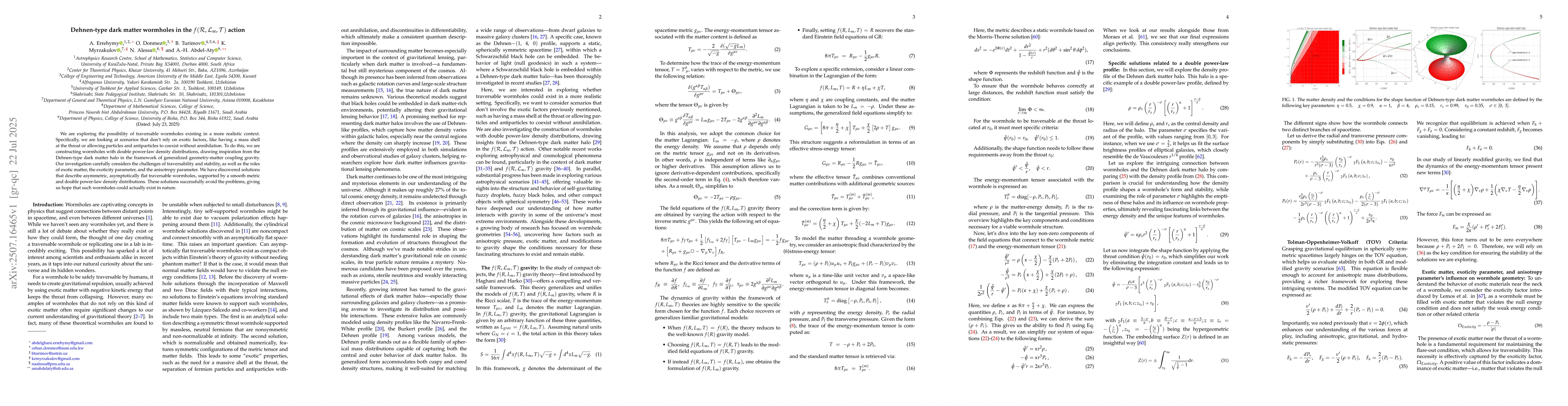 Thumbnail for Dehnen-type dark matter wormholes in the
  $f(\mathcal{R},\mathcal{L}_m,\mathcal{T})$ action