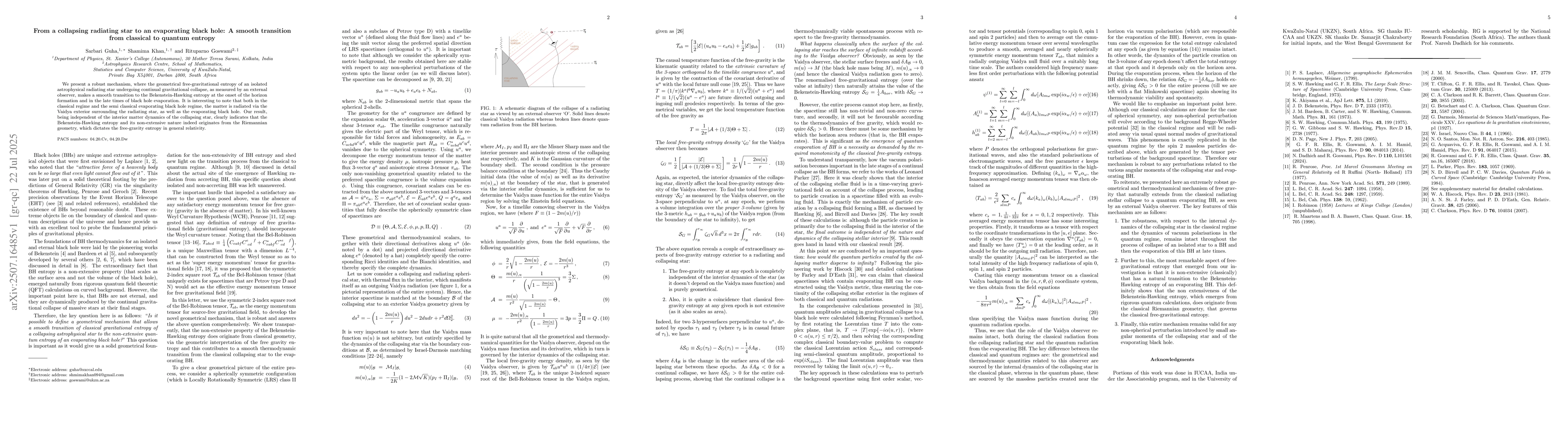Thumbnail for From a collapsing radiating star to an evaporating black hole: A smooth
  transition from classical to quantum entropy