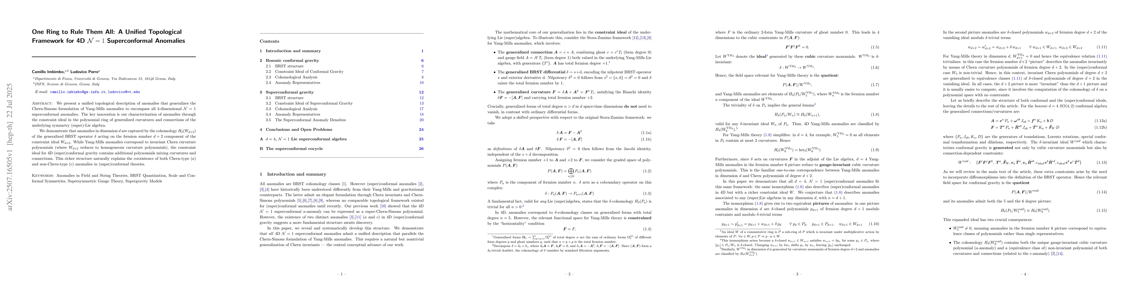 Thumbnail for One Ring to Rule Them All: A Unified Topological Framework for 4D
  Superconformal Anomalies