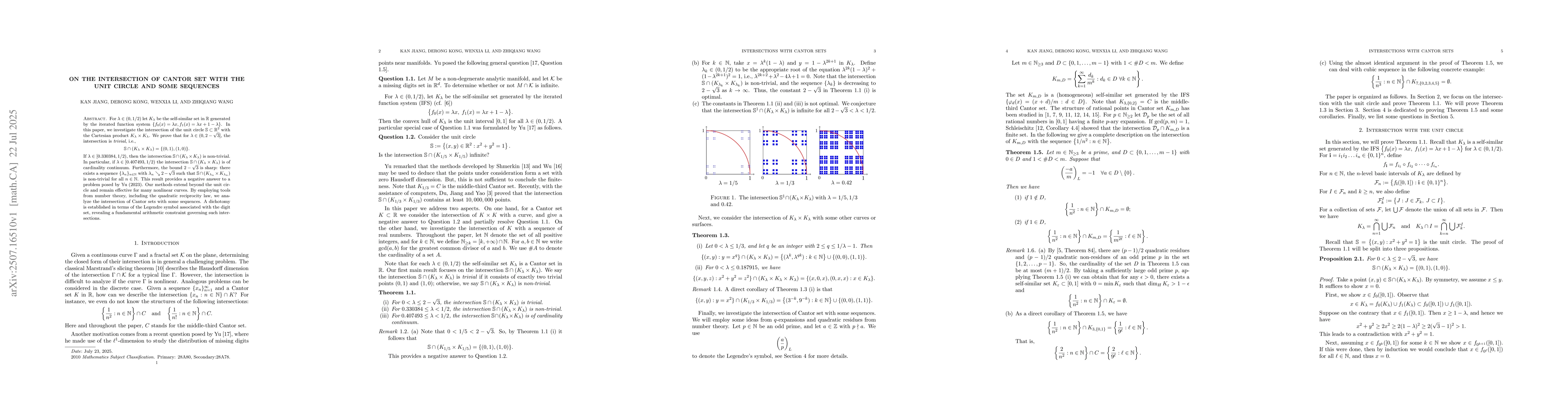 Thumbnail for On the intersection of Cantor set with the unit circle and some
  sequences