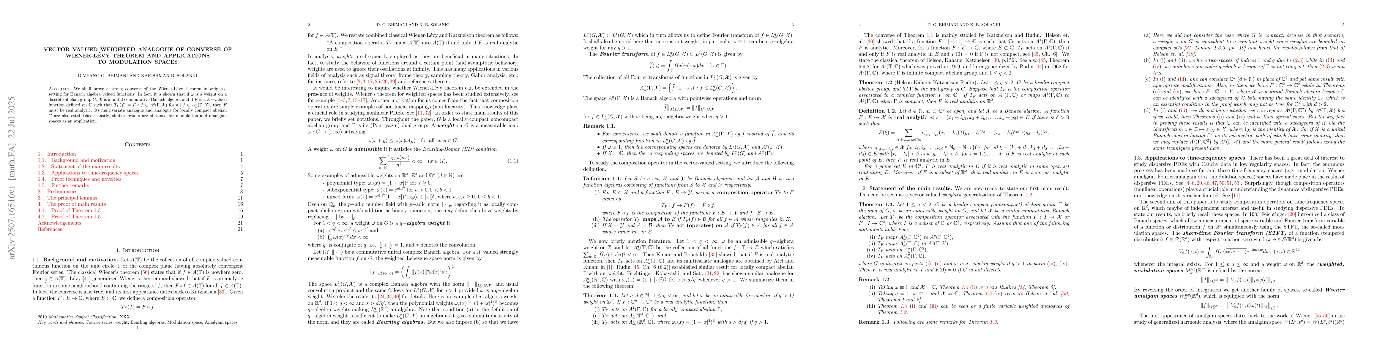 Thumbnail for Vector valued weighted analogue of converse of Wiener-Lévy theorem and
  applications to modulation spaces