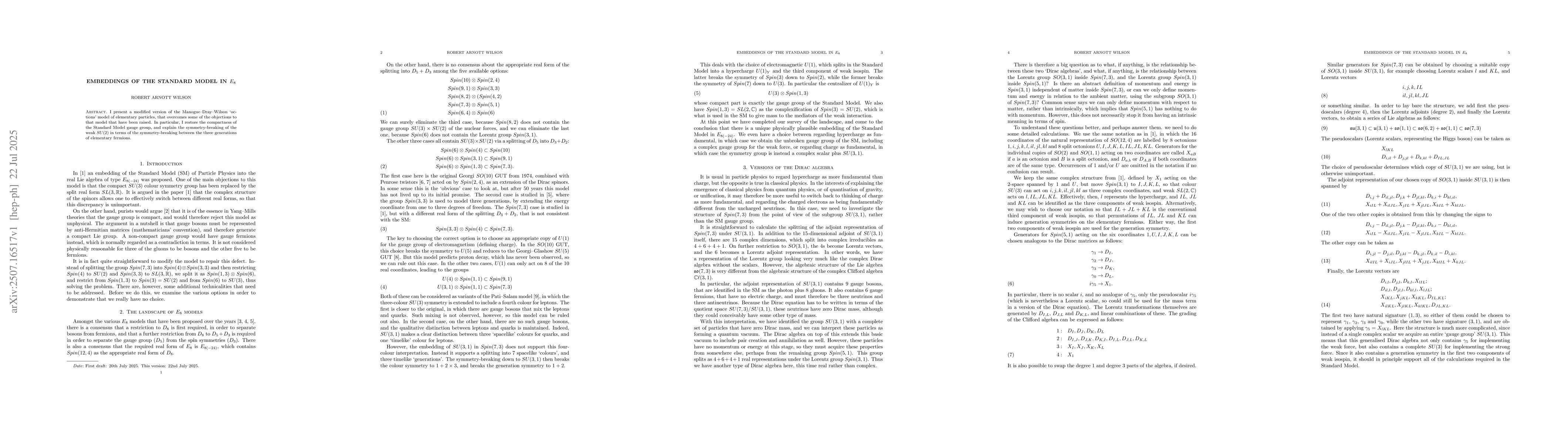 Thumbnail for Embeddings of the Standard Model in $E_8$