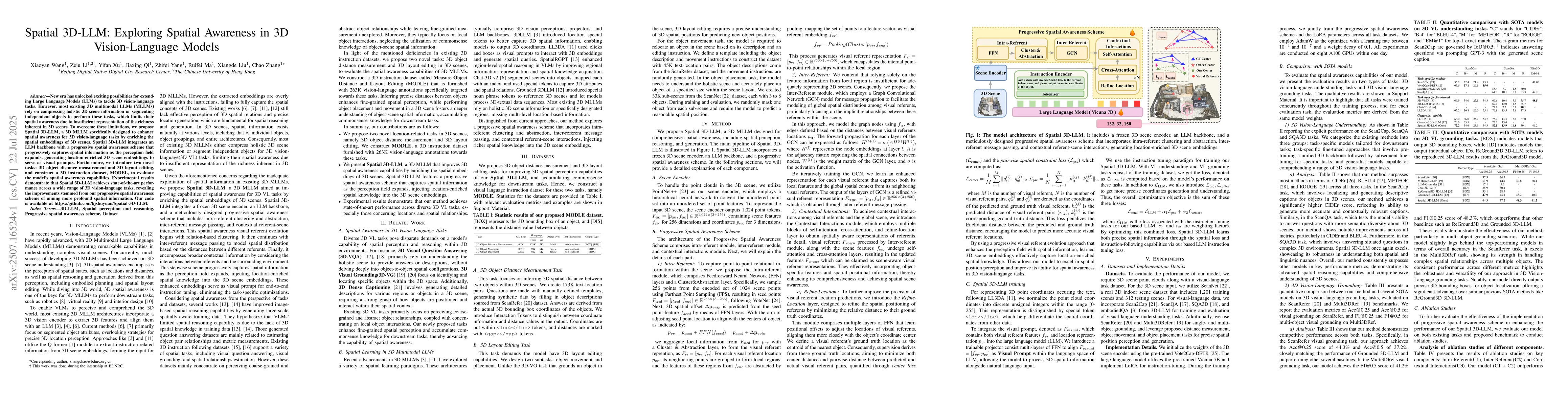 Thumbnail for Spatial 3D-LLM: Exploring Spatial Awareness in 3D Vision-Language Models