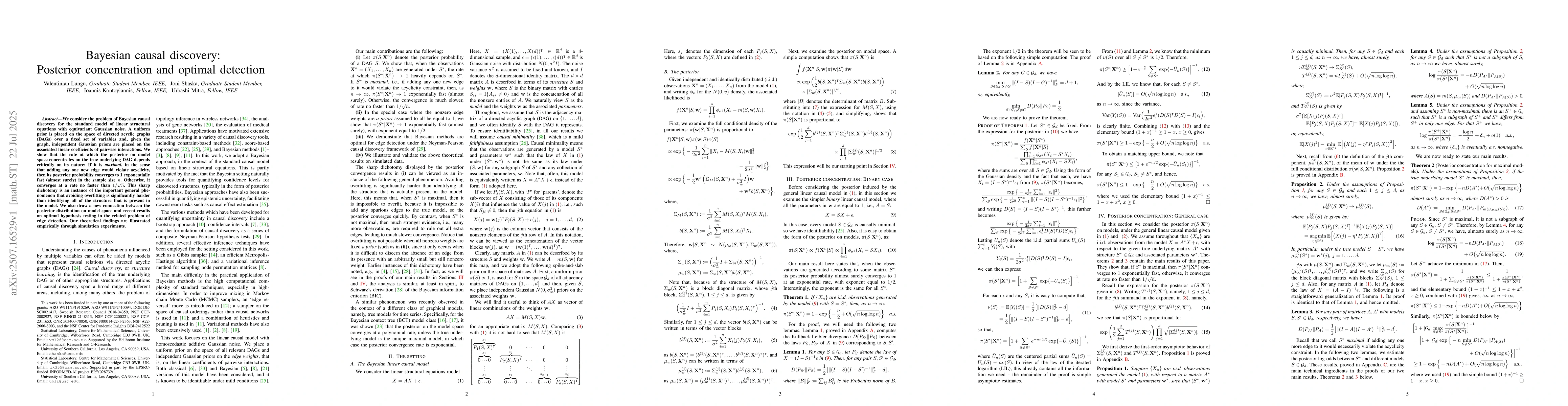 Thumbnail for Bayesian causal discovery: Posterior concentration and optimal detection