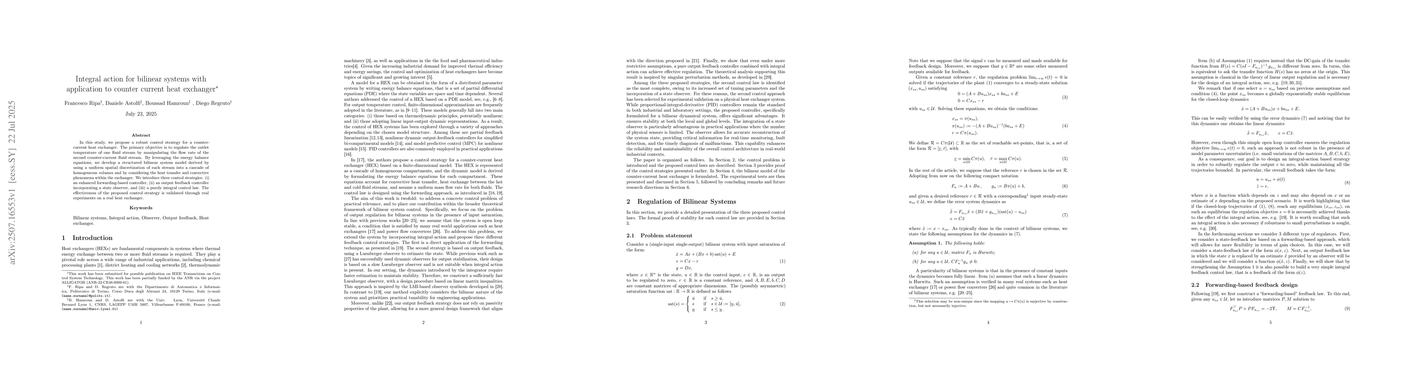 Thumbnail for Integral action for bilinear systems with application to counter current
  heat exchanger