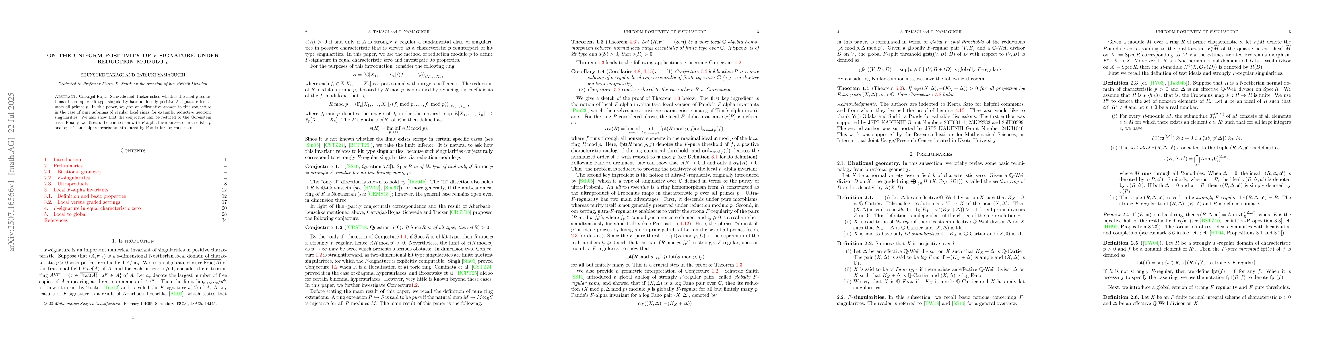 Thumbnail for On the uniform positivity of $F$-signature under reduction modulo $p$