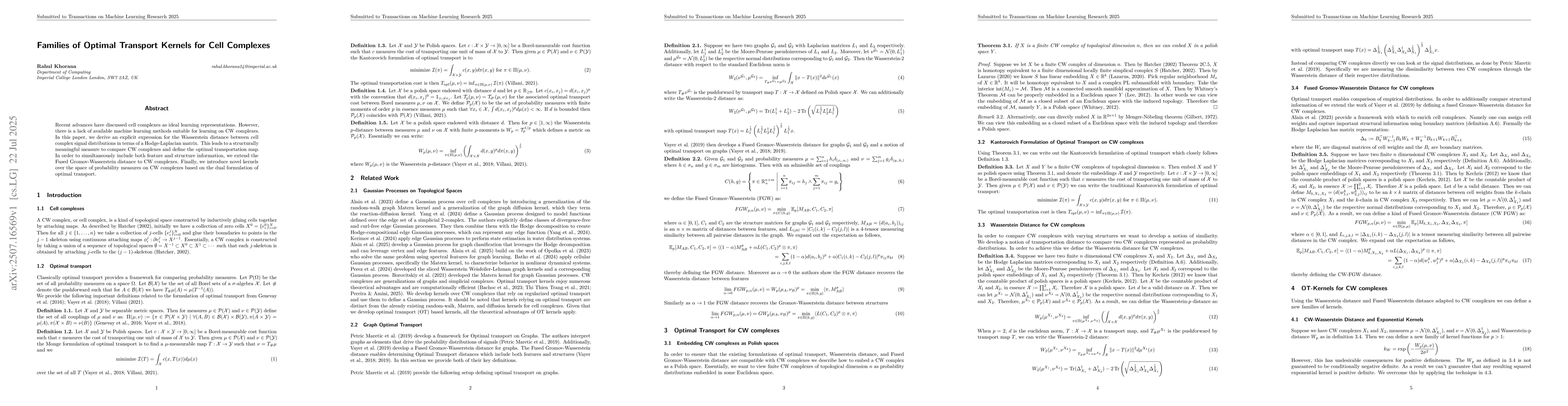 Thumbnail for Families of Optimal Transport Kernels for Cell Complexes