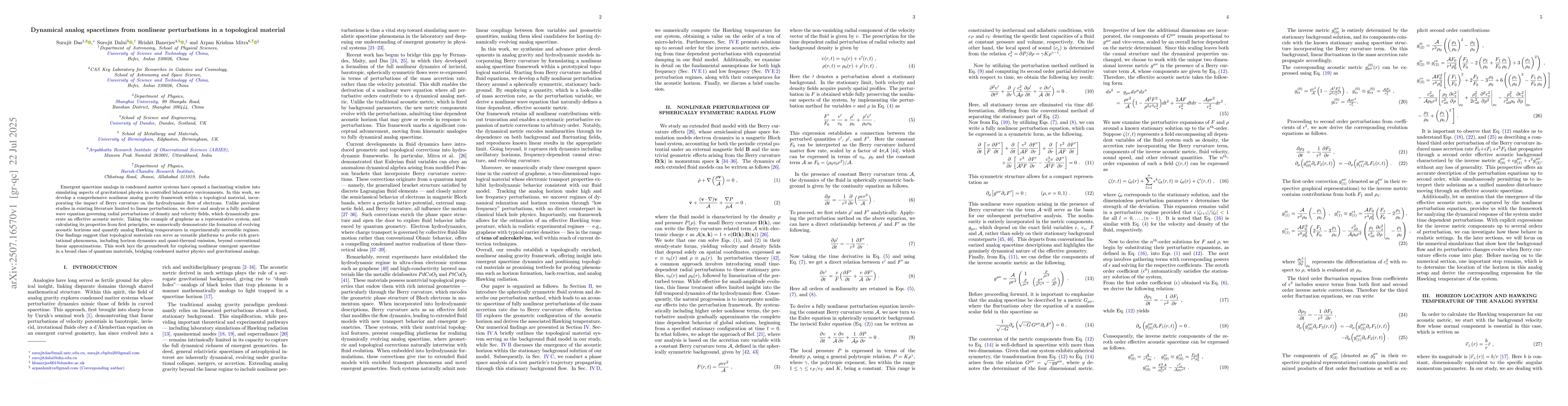 Thumbnail for Dynamical analog spacetimes from nonlinear perturbations in a
  topological material