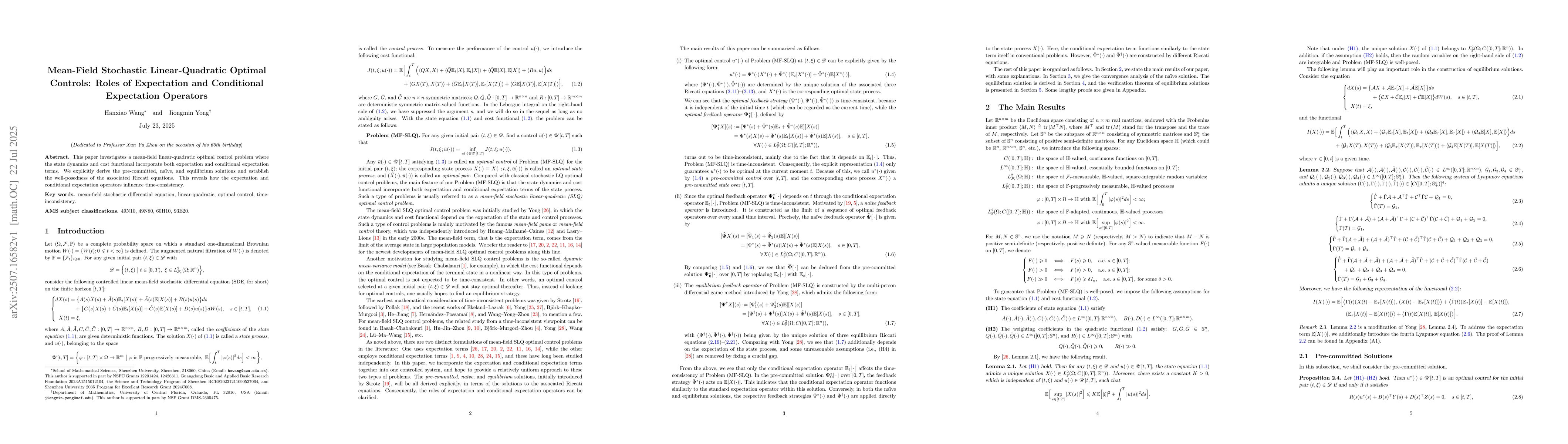 Thumbnail for Mean-Field Stochastic Linear-Quadratic Optimal Controls: Roles of
  Expectation and Conditional Expectation Operators