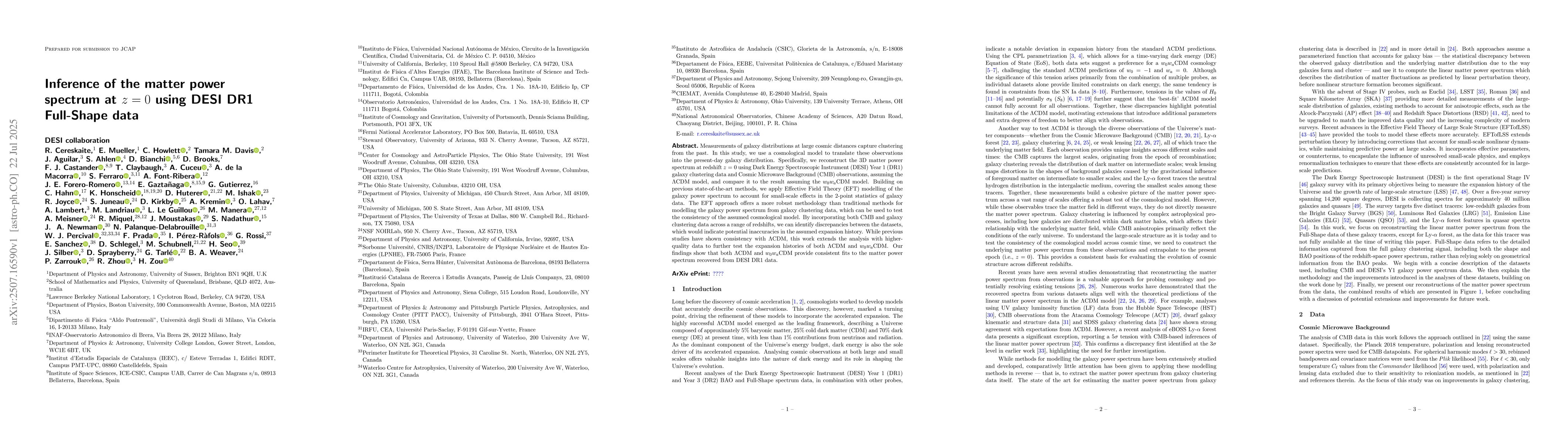 Thumbnail for Inference of matter power spectrum at z=0 using DESI DR1 Full-Shape data
