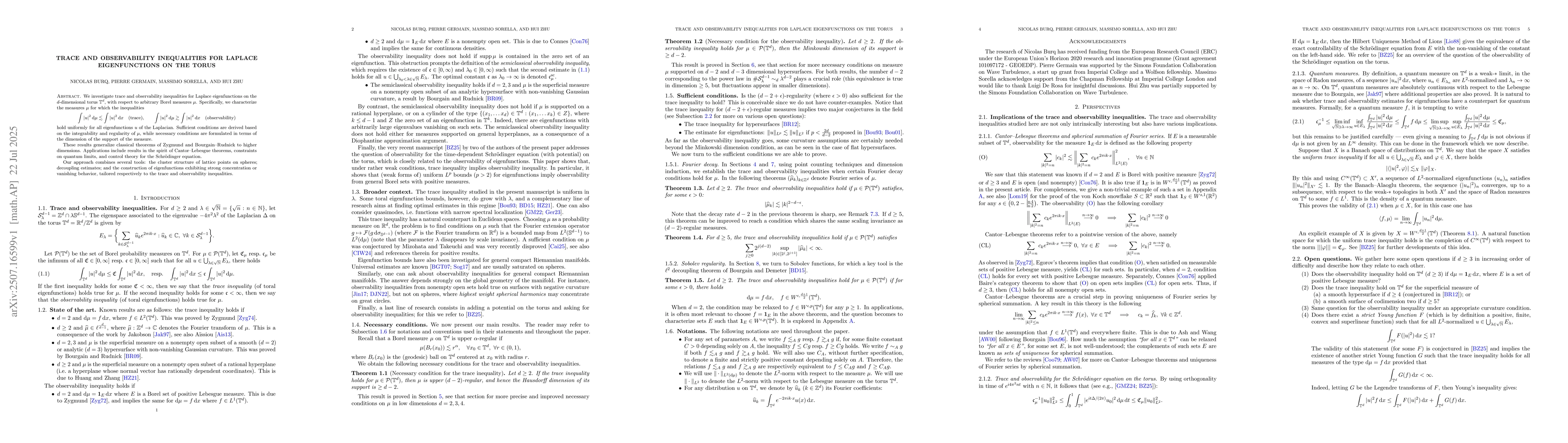 Thumbnail for Trace and Observability Inequalities for Laplace Eigenfunctions on the
  Torus
