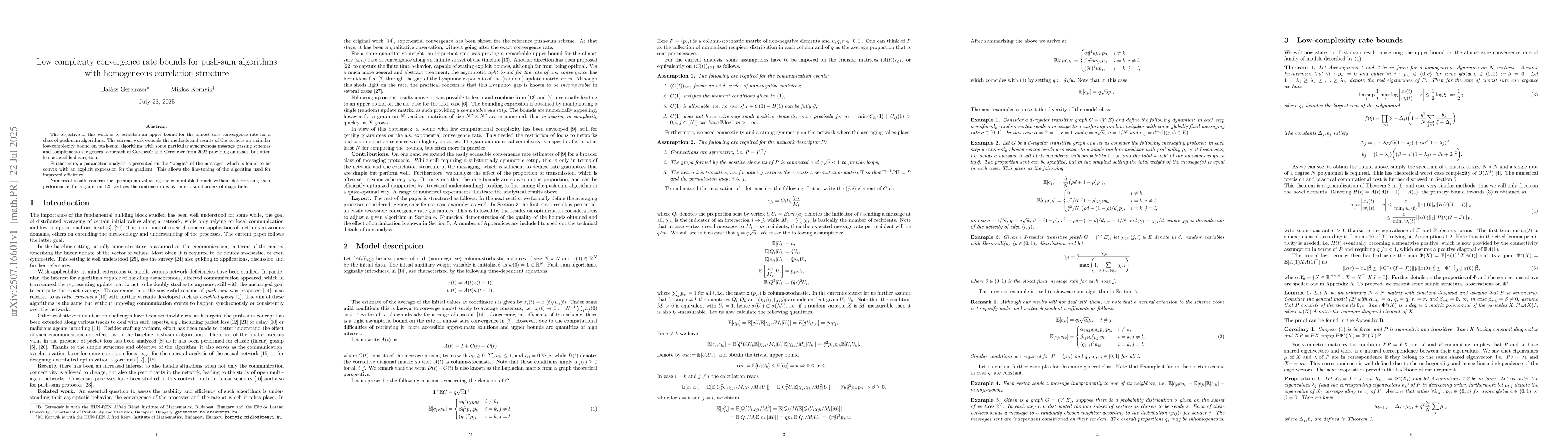 Thumbnail for Low complexity convergence rate bounds for push-sum algorithms with
  homogeneous correlation structure