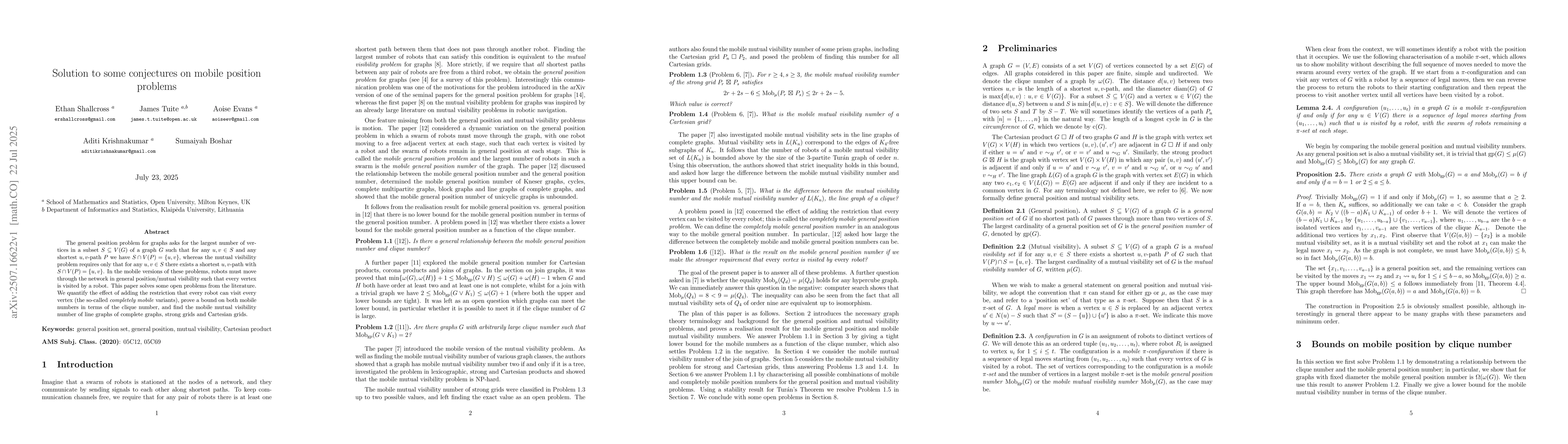Thumbnail for Solution to some conjectures on mobile position problems