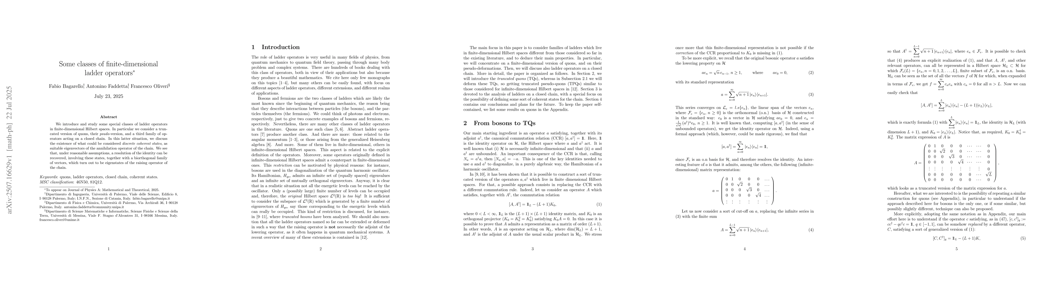 Thumbnail for Some classes of finite-dimensional ladder operators
